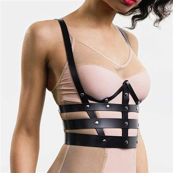 Women’s Leather Straps Body Chest Harness Caged Punk Waist Belts Adjustable